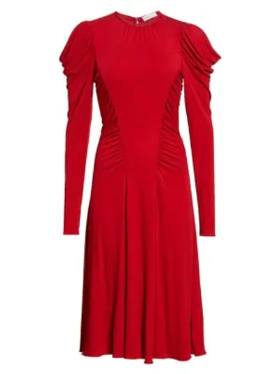 Shop Michael Kors Ruched Midi Dress In Crimson