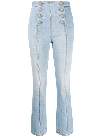 Shop Balmain Sailor High-waisted Jeans In Blue