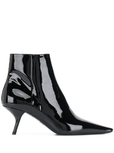 Shop Prada Glossy Effect Ankle Boots In Black