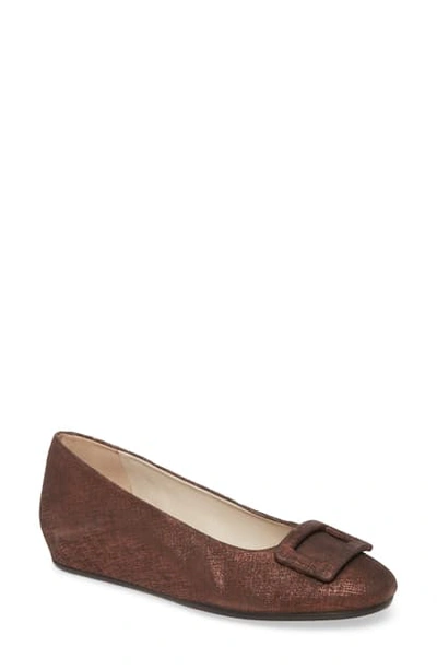 Shop Amalfi By Rangoni Vettore Buckle Hidden Wedge Skimmer In Bronze Leather