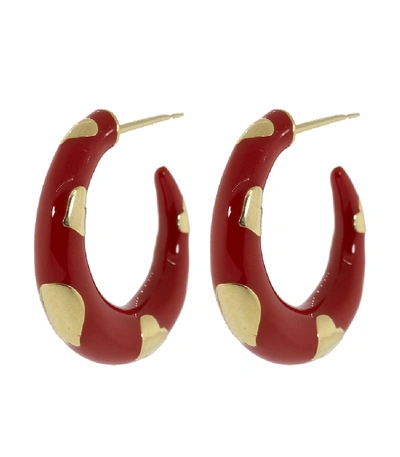 Shop Alison Lou Petite Amour Heart Red Hoops In Ylwgold