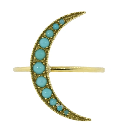 Shop Andrea Fohrman Medium Turquoise Luna Ring In Ylwgold