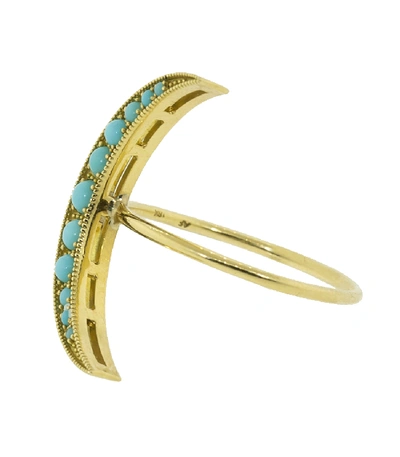 Shop Andrea Fohrman Medium Turquoise Luna Ring In Ylwgold