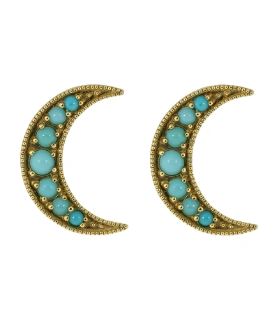 Shop Andrea Fohrman Crescent Moon Turquoise Studs In Ylwgold