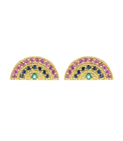 Shop Andrea Fohrman Mini Multi Sapphire Rainbow Earrings In Ylwgold