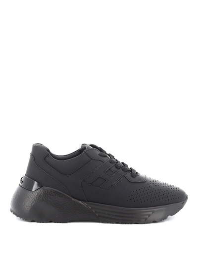 Shop Hogan Active One Rubberized Leather Sneakers In Black