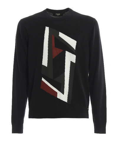 Shop Fendi Futuristic Ff Motif Wool Sweater In Black