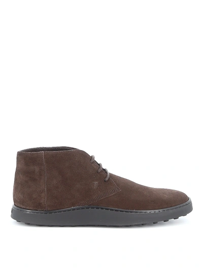 Shop Tod's Suede Desert Boots With Box Rubber Sole In Brown