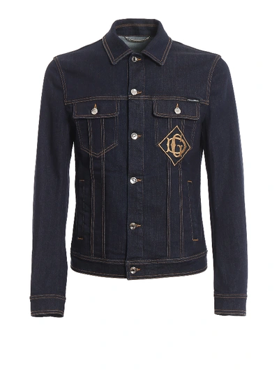 Shop Dolce & Gabbana Logo Patch Denim Jacket In Dark Wash