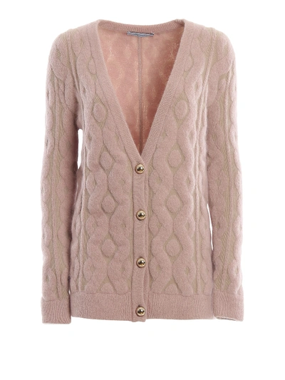 Shop Blumarine Relief Textured Mohair Blend Cardigan In Pink