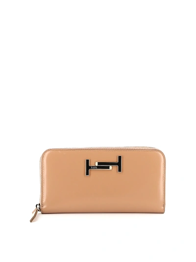 Shop Tod's Double T Leather Wallet In Pink