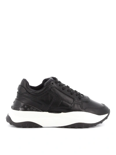 Shop Tod's Black Leather Lace-up Sneakers