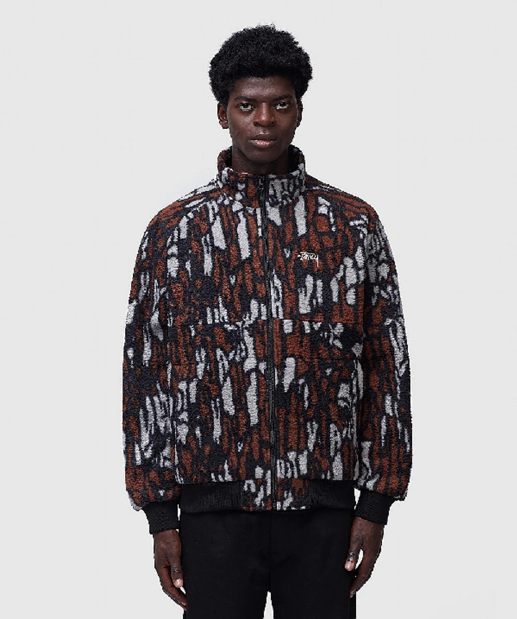 Stussy Tree Bark Fleece Jacket In Brown | ModeSens