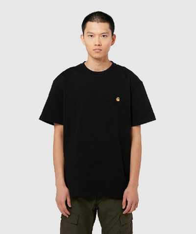 Carhartt Short Sleeve Chase T Shirt Dark Navy Gold In Black