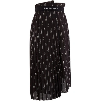 Shop Balenciaga Pleated Silk Skirt In Black