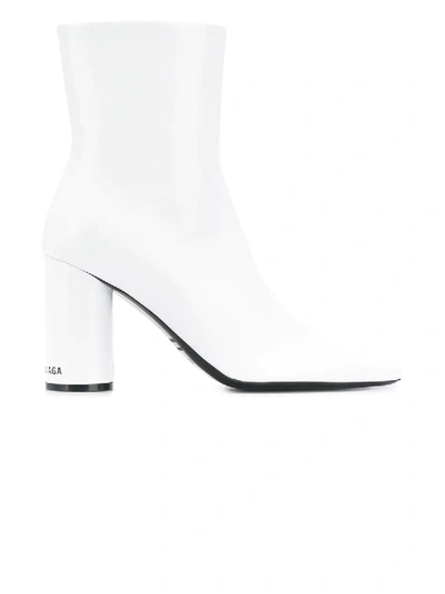 Shop Balenciaga Oval Leather Booties White