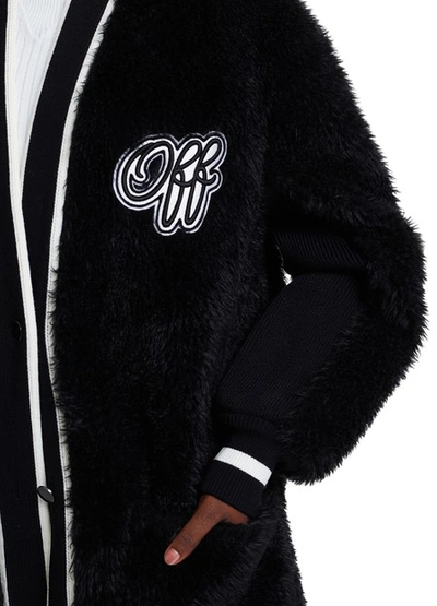 Shop Off-white Fake Fur College Cardigan In Black Black