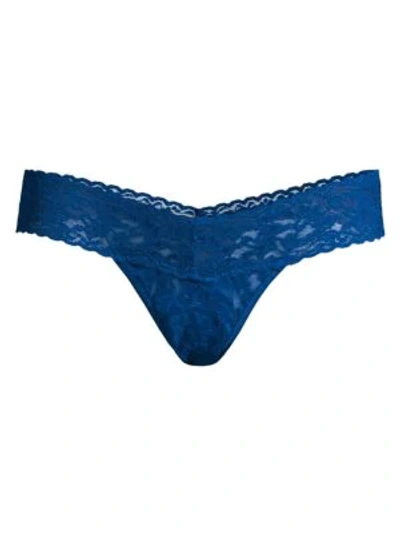 Shop Hanky Panky Signature Lace Low-rise Lace Thong In Oxford Blue