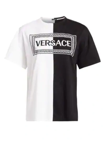 Shop Versace Bicolor Cotton Logo Tee In White Black