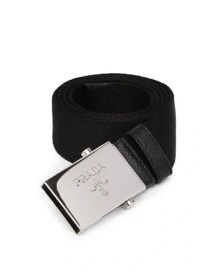 Shop Prada Nastro Logo-engraved Nylon Belt In Black