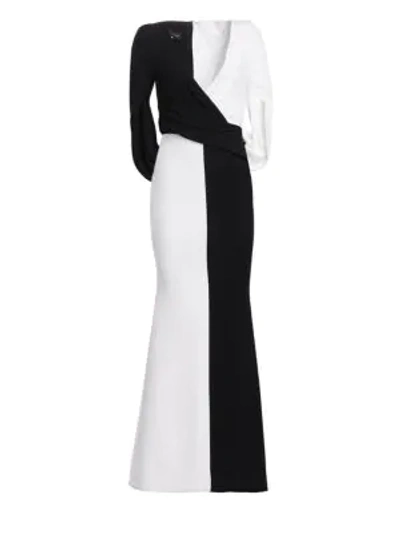 Shop Talbot Runhof Wrap Eternity-sleeve Gown In White Black