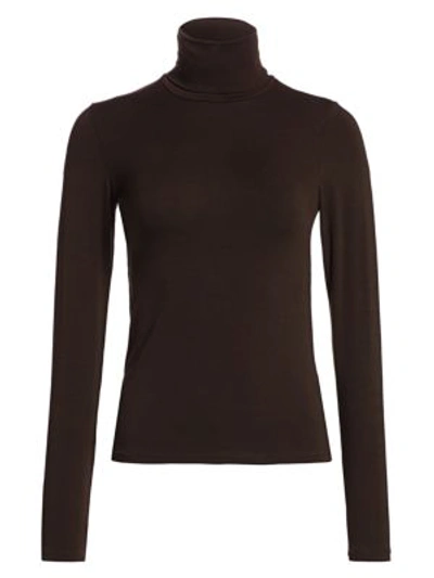 Shop Majestic Soft Touch Turtleneck Top In Chocolate