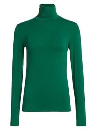 Shop Majestic Soft Touch Turtleneck Top In Forest Green
