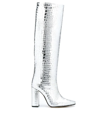 Shop Paris Texas Crocodile Effect Boots In Silver