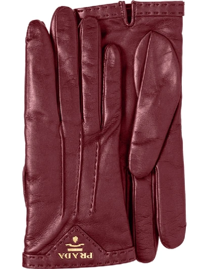 Shop Prada Logo Plaque Gloves In Red