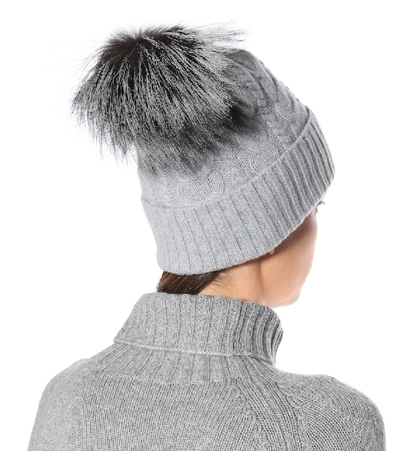 Shop Moncler Fur-trimmed Wool-blend Beanie In Grey