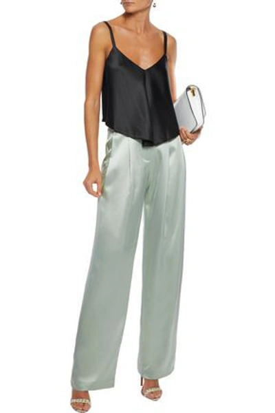 Shop Adam Lippes Pleated Silk-charmeuse Wide-leg Pants In Mint