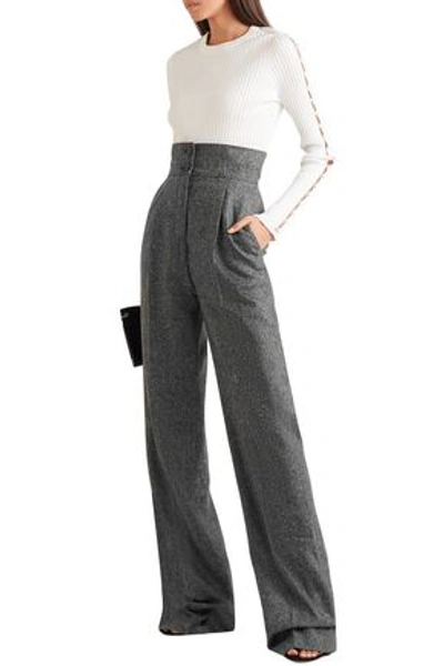 Shop Antonio Berardi Woman Mélange Wool-tweed Wide-leg Pants Anthracite