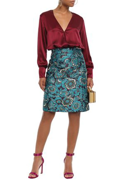 Shop Dolce & Gabbana Brocade Skirt In Teal