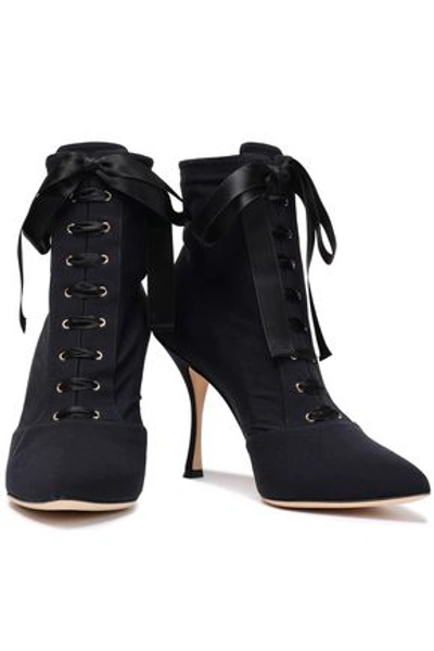 Shop Dolce & Gabbana Woman Satin-trimmed Lace-up Stretch-faille Ankle Boots Black