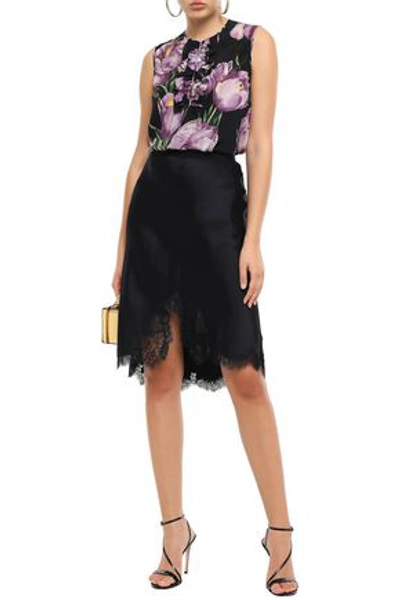 Shop Dolce & Gabbana Woman Ruffle-trimmed Silk Crepe De Chine Blouse Black