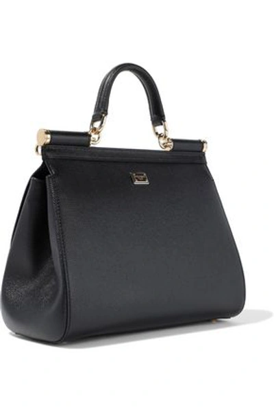 Shop Dolce & Gabbana Sicily Medium Appliquéd Textured-leather Shoulder Bag In Black