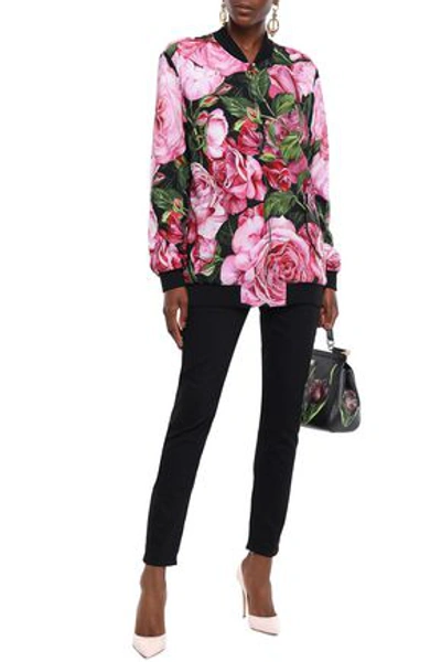 Shop Dolce & Gabbana Floral-print Silk-blend Crepe Bomber Jacket In Pink