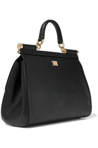 Shop Dolce & Gabbana Sicily Appliquéd Printed Textured-leather Shoulder Bag In Black