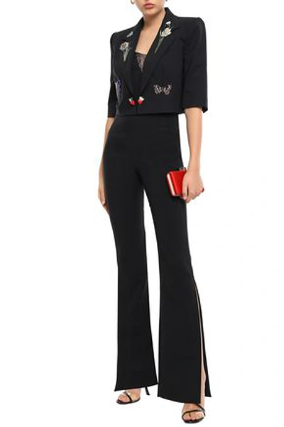 Shop Dolce & Gabbana Woman Cropped Embellished Stretch-wool Jacket Black