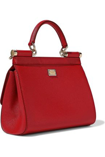 Shop Dolce & Gabbana Woman Sicily Medium Appliquéd Printed Textured-leather Shoulder Bag Red