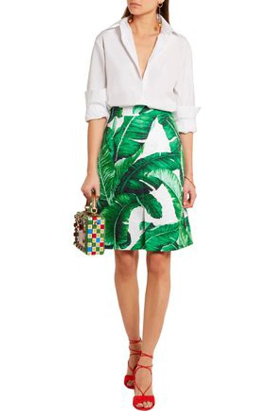 Shop Dolce & Gabbana Printed Cotton And Silk-blend Jacquard Skirt In Green