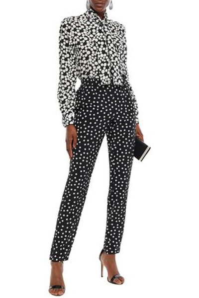 Shop Dolce & Gabbana Polka-dot Silk-crepe Slim-leg Pants In Black