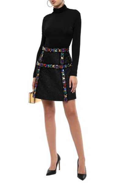 Shop Dolce & Gabbana Woman Embellished Matelassé Mini Skirt Black