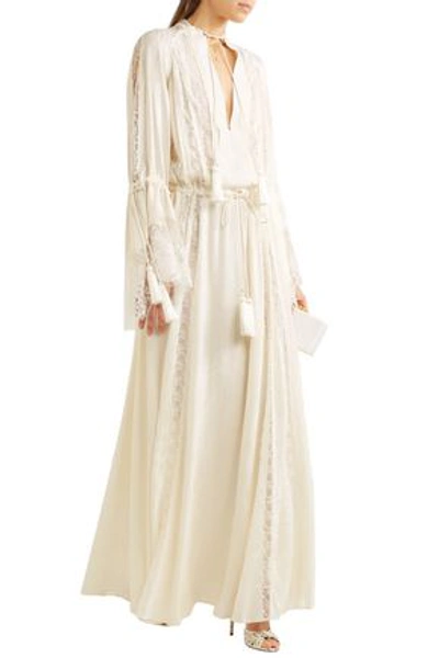 Shop Etro Lace-paneled Tassel-trimmed Silk-jacquard Gown In Ivory