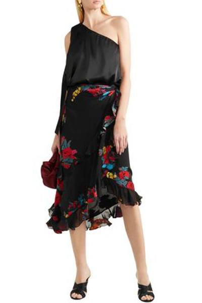 Shop Etro Woman Asymmetric Floral-jacquard Midi Skirt Black