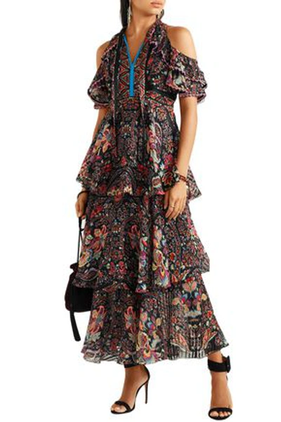 Shop Etro Woman Cold-shoulder Printed Silk-georgette Maxi Dress Black