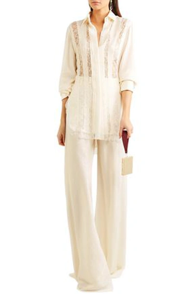 Shop Etro Woman Silk-jacquard Wide-leg Pants Ivory