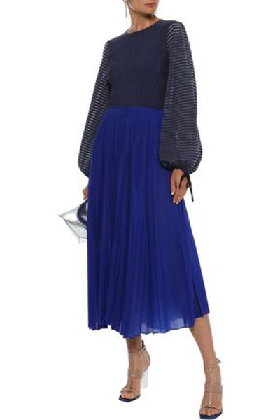 Shop Roksanda Saida Stretch-jersey And Ribbed-knit Sweater In Navy