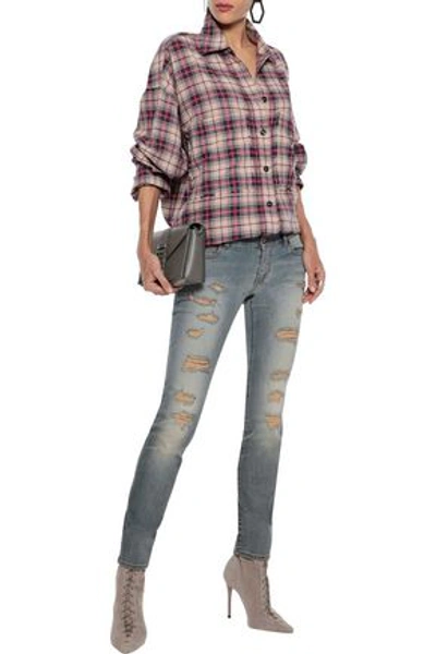Shop Faith Connexion Woman Distressed Low-rise Skinny Jeans Mid Denim