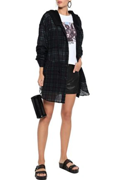 Shop Faith Connexion Woman French Terry-paneled Checked Wool-blend Hooded Top Dark Green